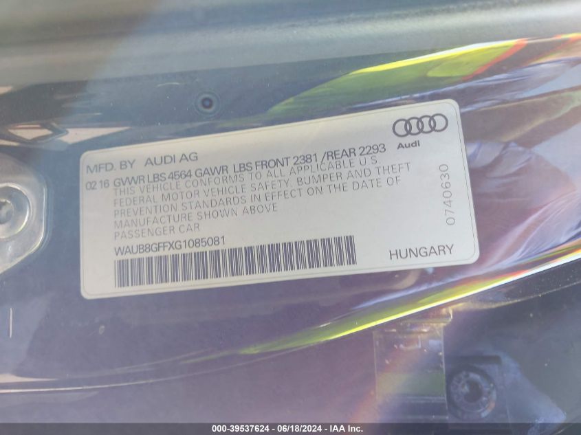 2016 AUDI A3 2.0T PREMIUM - WAUB8GFFXG1085081