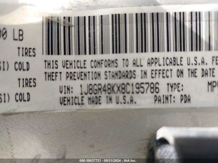 2008 Jeep Grand Cherokee Laredo VIN: 1J8GR48KX8C195786 Lot: 39537721