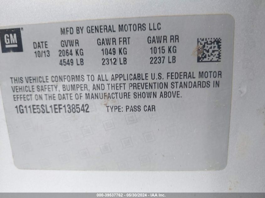 2014 Chevrolet Malibu 2Lt VIN: 1G11E5SL1EF138542 Lot: 39537762