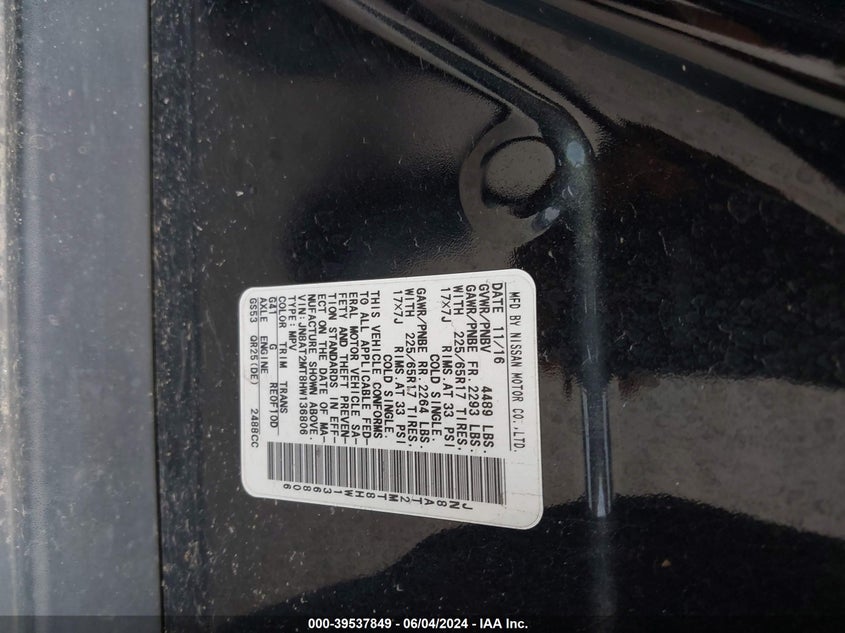 2017 Nissan Rogue S VIN: JN8AT2MT8HW136806 Lot: 39537849