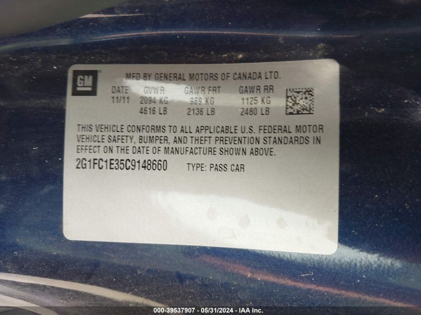 2012 Chevrolet Camaro 2Lt VIN: 2G1FC1E35C9148660 Lot: 39537907