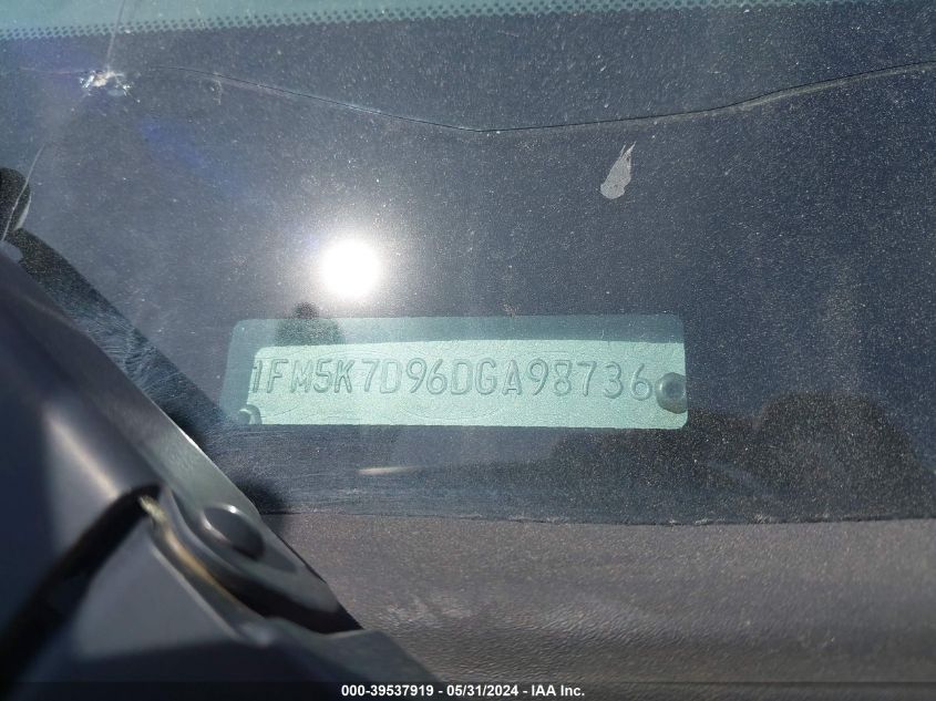 2013 Ford Explorer Xlt VIN: 1FM5K7D96DGA98736 Lot: 39537919