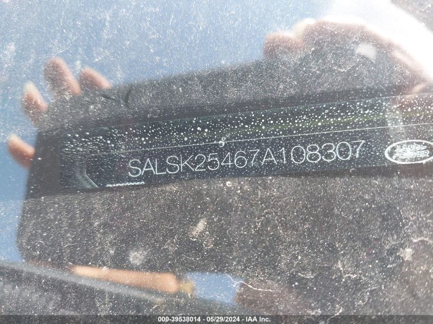 2007 Land Rover Range Rover Sport Hse VIN: SALSK25467A108307 Lot: 39538014