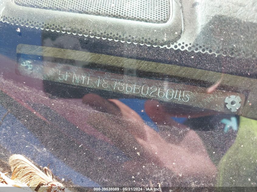 2006 Honda Pilot Ex-L VIN: 5FNYF18736B026045 Lot: 39538089