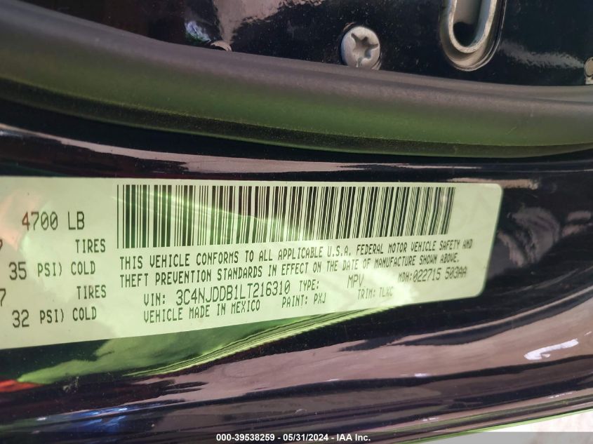 2020 Jeep Compass Trailhawk 4X4 VIN: 3C4NJDDB1LT216310 Lot: 39538259