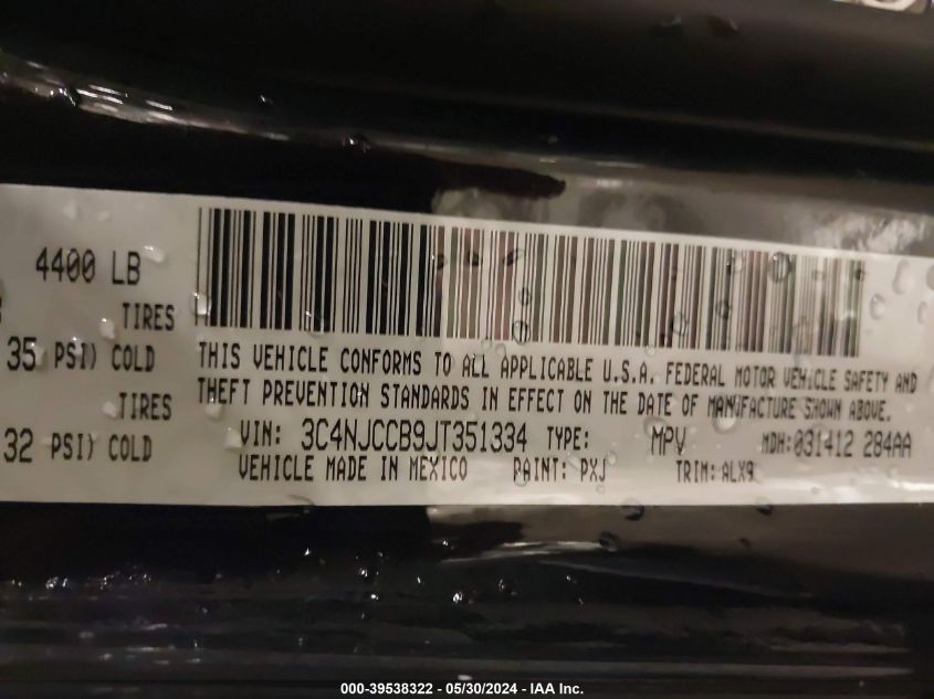 2018 Jeep Compass Limited Fwd VIN: 3C4NJCCB9JT351334 Lot: 39538322