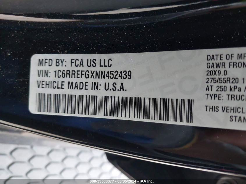 2022 Ram 1500 Lone Star 4X2 5'7 Box VIN: 1C6RREFGXNN452439 Lot: 39538377