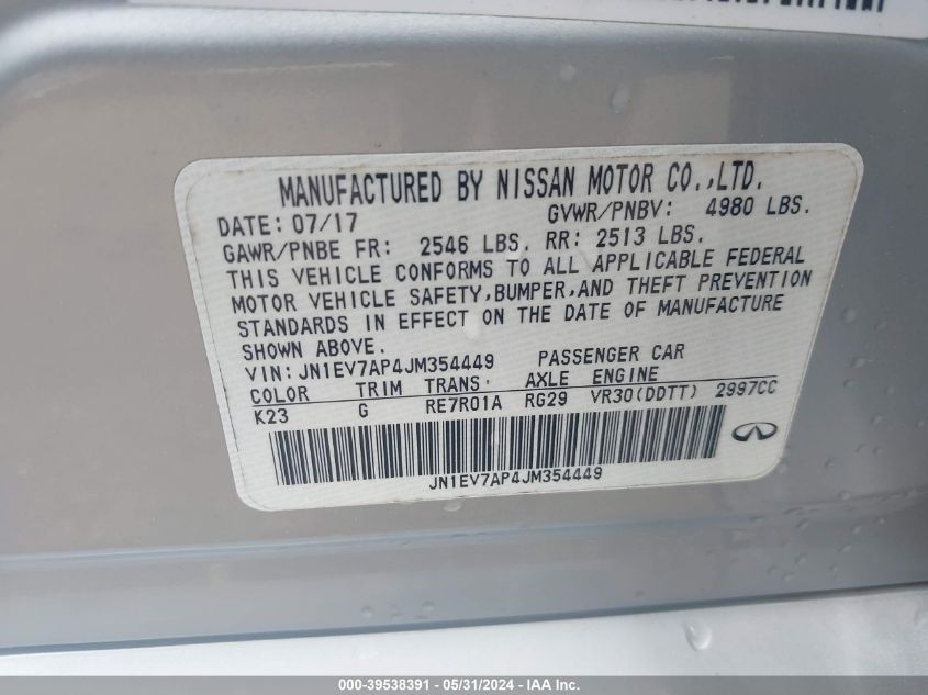 2018 Infiniti Q50 3.0T Luxe VIN: JN1EV7AP4JM354449 Lot: 39538391