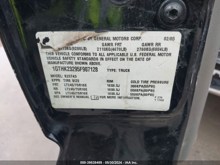 2005 GMC Sierra 2500Hd Slt VIN: 1GTHK23295F907128 Lot: 39538489