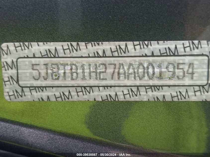 2010 Acura Rdx VIN: 5J8TB1H27AA001954 Lot: 39538567