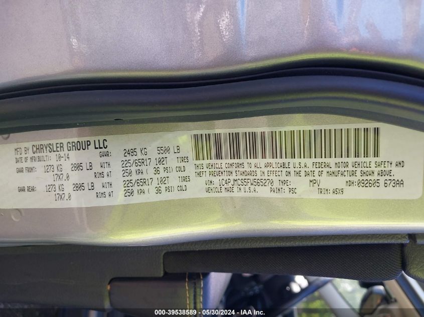 2015 Jeep Cherokee Latitude VIN: 1C4PJMCS5FW565270 Lot: 39538589