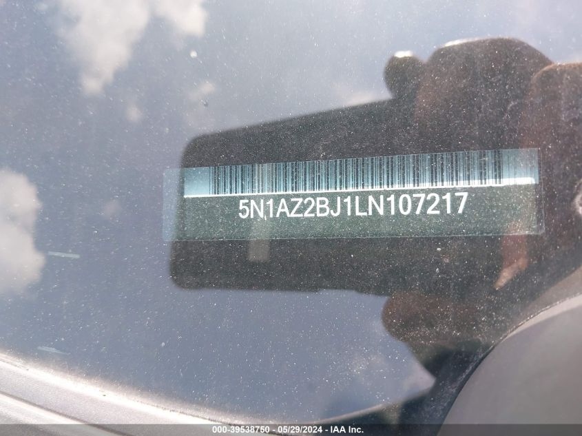 2020 Nissan Murano Sv Fwd VIN: 5N1AZ2BJ1LN107217 Lot: 39538750