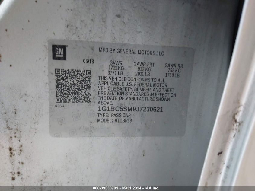 2018 Chevrolet Cruze Ls Auto VIN: 1G1BC5SM9J7230621 Lot: 39538791