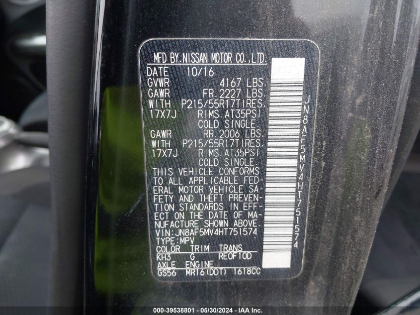 2017 NISSAN JUKE SV - JN8AF5MV4HT751574