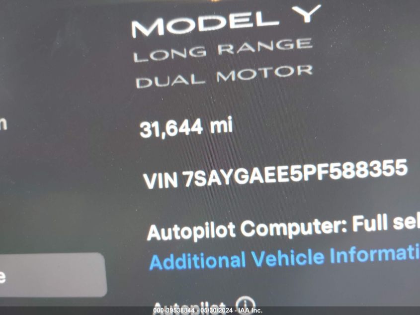 2023 TESLA MODEL Y AWD/LONG RANGE DUAL MOTOR ALL-WHEEL DRIVE - 7SAYGAEE5PF588355