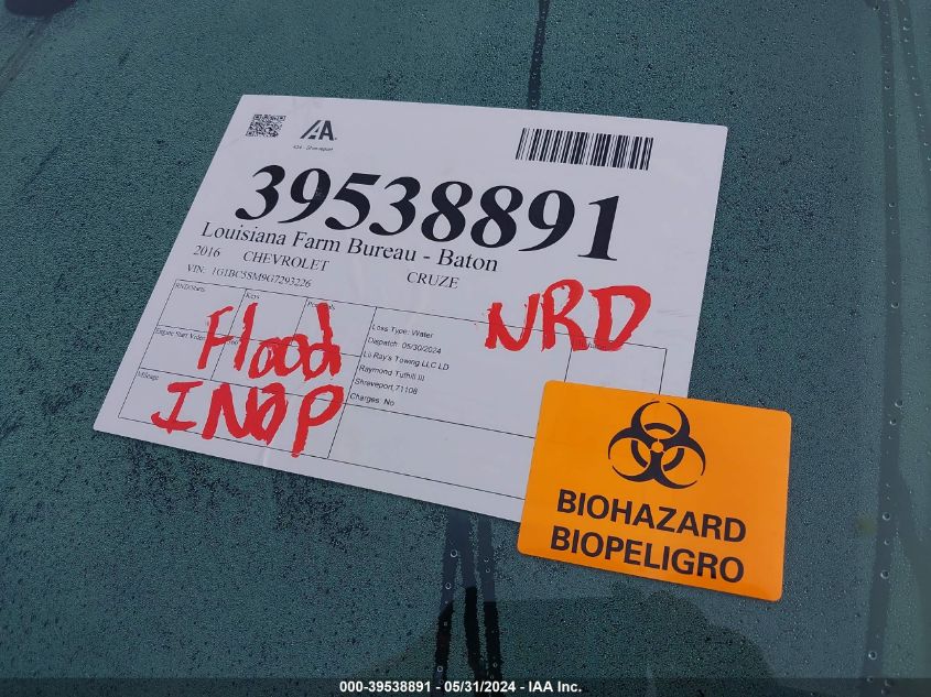 2016 Chevrolet Cruze Ls Auto VIN: 1G1BC5SM9G7293226 Lot: 39538891