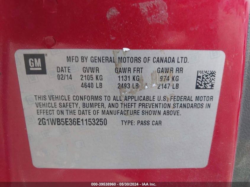 2014 Chevrolet Impala Limited Lt VIN: 2G1WB5E36E1153250 Lot: 39538960