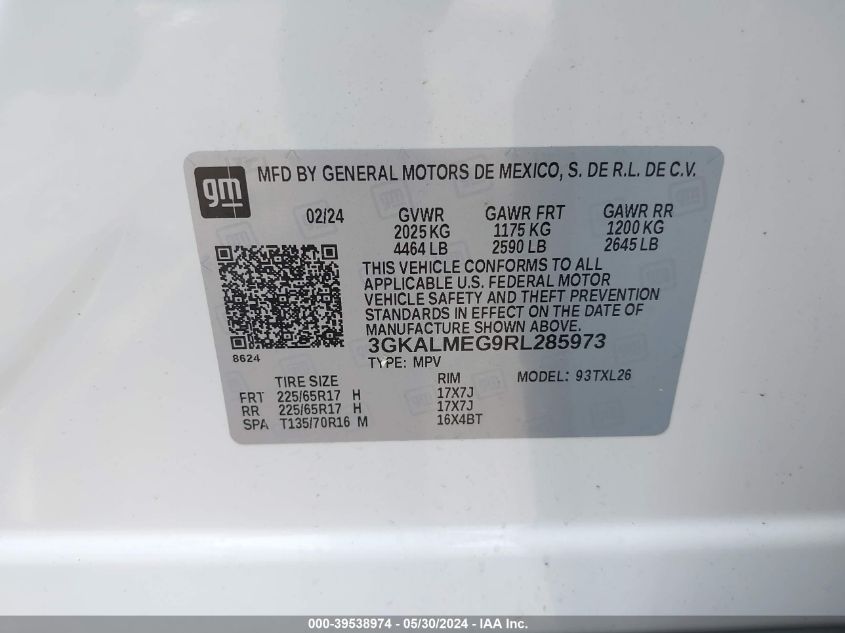 2024 GMC Terrain Fwd Sle VIN: 3GKALMEG9RL285973 Lot: 39538974