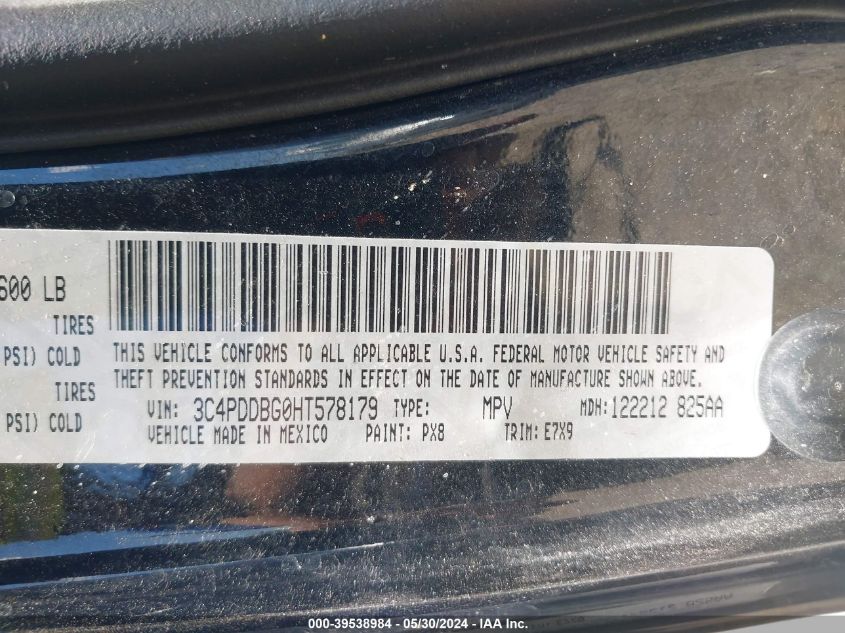 2017 Dodge Journey Sxt Awd VIN: 3C4PDDBG0HT578179 Lot: 39538984