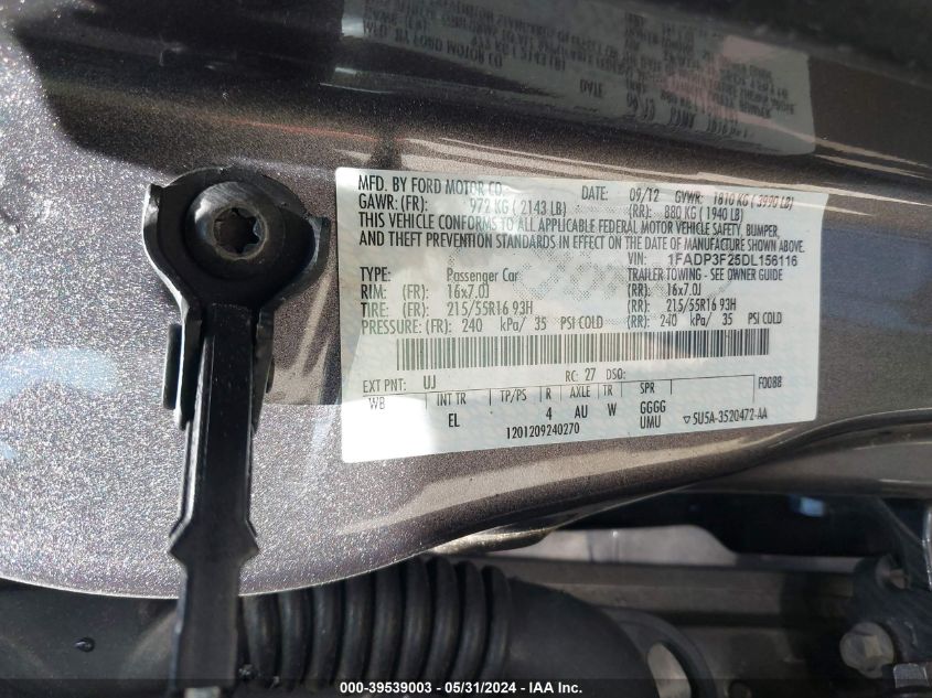 2013 FORD FOCUS SE - 1FADP3F25DL156116