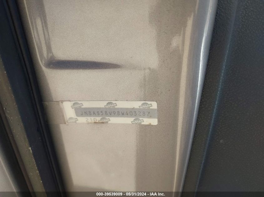 2008 Nissan Rogue Sl VIN: JN8AS58V98W403287 Lot: 39539009