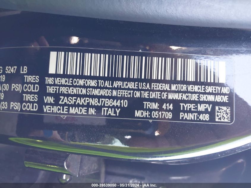 2018 Alfa Romeo Stelvio Sport Awd VIN: ZASFAKPN8J7B64410 Lot: 39539050