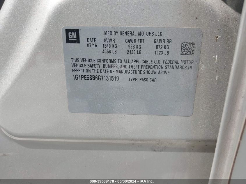 2016 Chevrolet Cruze Limited 1Lt Auto VIN: 1G1PE5SB6G7131519 Lot: 39539178