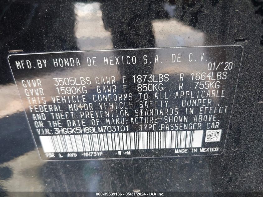 2020 HONDA FIT EX - 3HGGK5H89LM703101