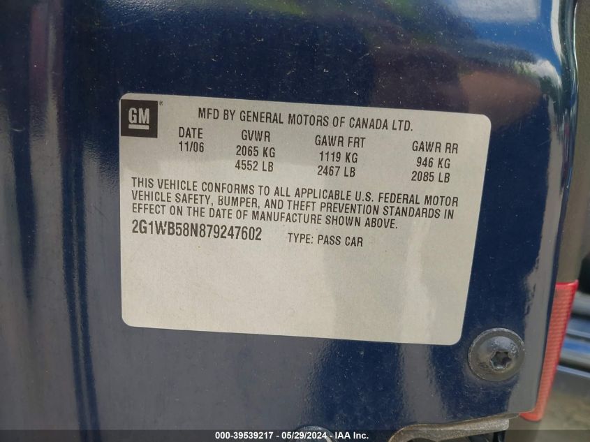 2007 Chevrolet Impala Ls VIN: 2G1WB58N879247602 Lot: 39539217