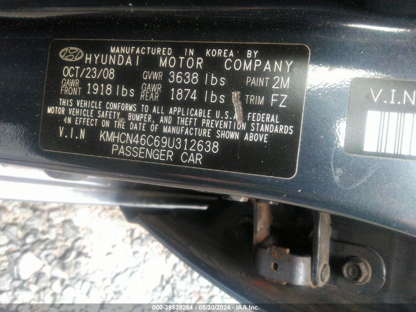 2009 Hyundai Accent Gls VIN: KMHCN46C69U312638 Lot: 39539264