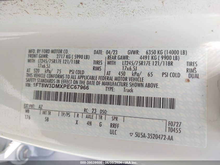 2023 Ford F-350 Lariat VIN: 1FT8W3DMXPEC67966 Lot: 39539505