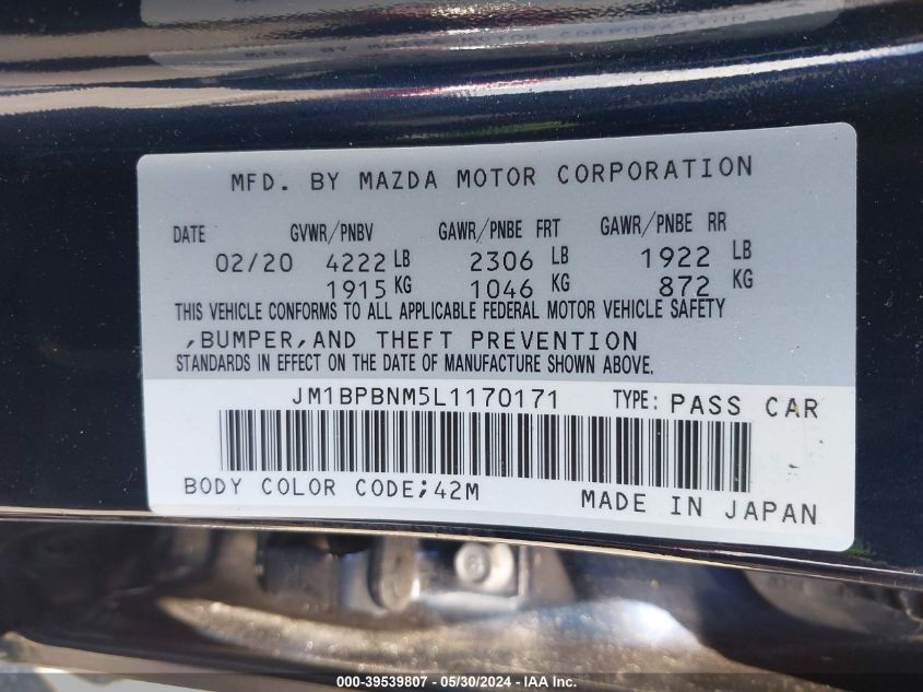 JM1BPBNM5L1170171 2020 Mazda Mazda3 Premium Package