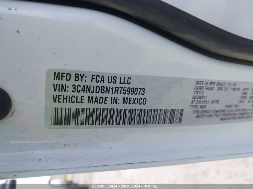 2024 Jeep Compass Latitude 4X4 VIN: 3C4NJDBN1RT599073 Lot: 39539824