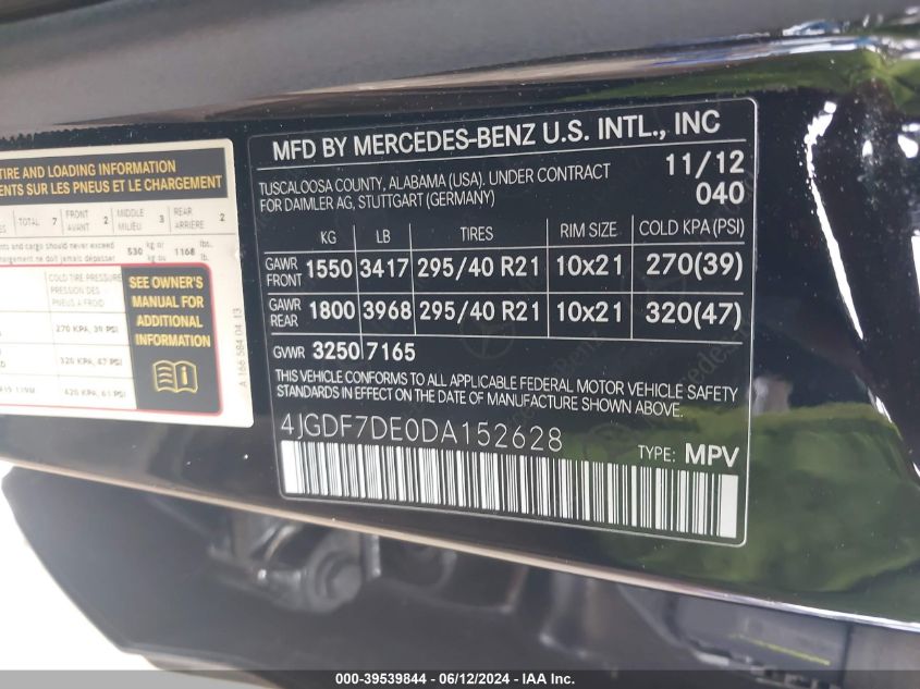 4JGDF7DE0DA152628 2013 Mercedes-Benz Gl 550 4Matic