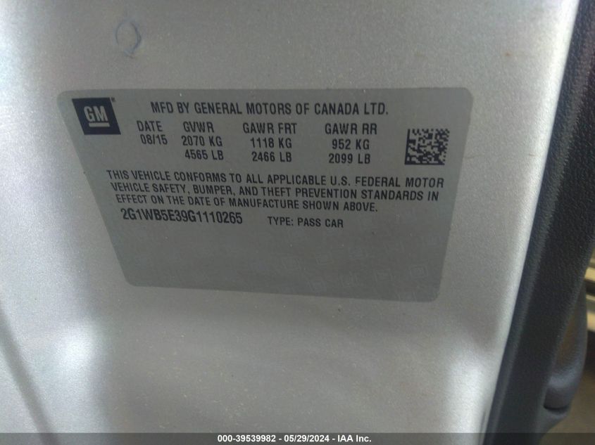 2016 CHEVROLET IMPALA LIMITED LT - 2G1WB5E39G1110265