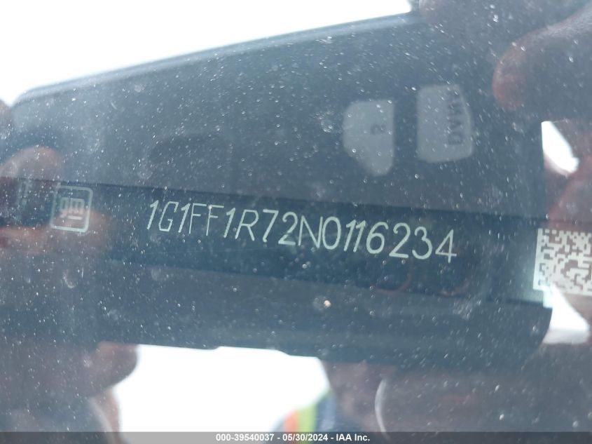 2022 Chevrolet Camaro Rwd Lt1 VIN: 1G1FF1R72N0116234 Lot: 39540037