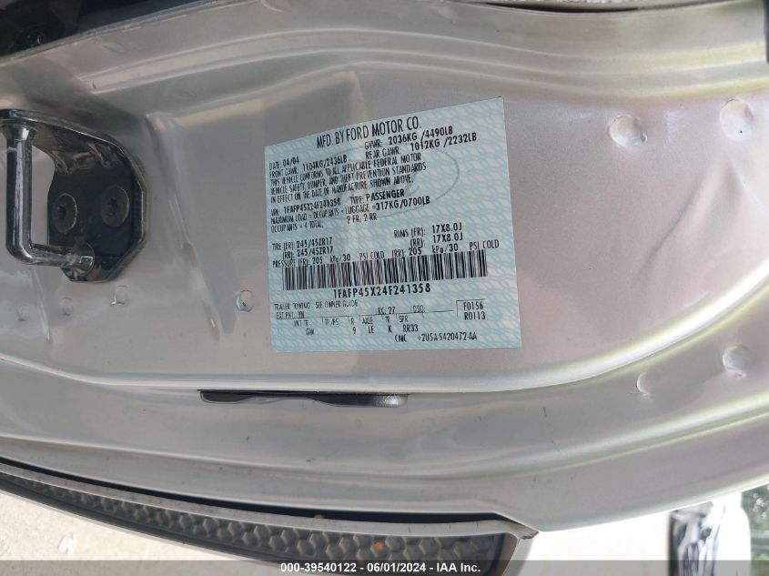 2004 Ford Mustang Gt VIN: 1FAFP45X24F241358 Lot: 39540122