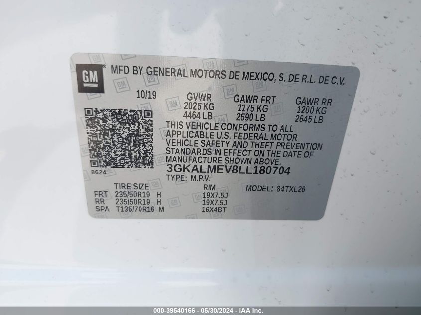 2020 GMC Terrain Fwd Sle VIN: 3GKALMEV8LL180704 Lot: 39540166