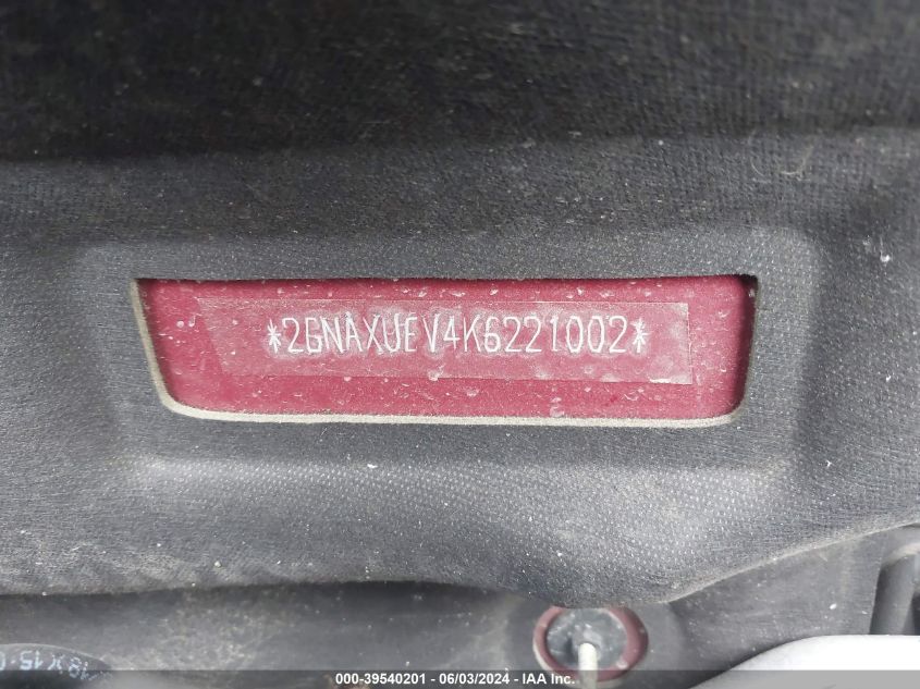 2019 Chevrolet Equinox Lt VIN: 2GNAXUEV4K6221002 Lot: 39540201