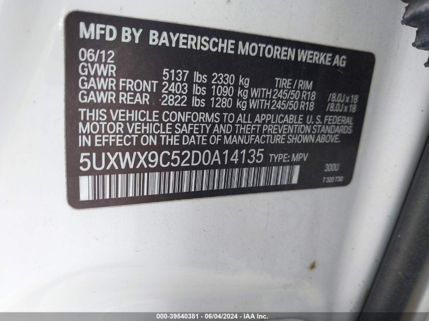 5UXWX9C52D0A14135 2013 BMW X3 xDrive28I