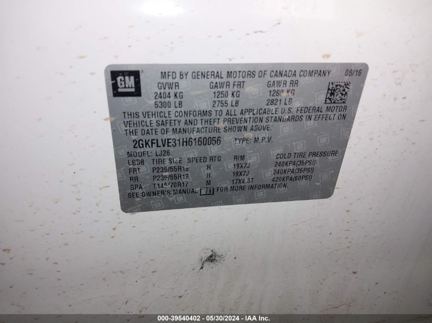 2017 GMC Terrain Denali VIN: 2GKFLVE31H6160056 Lot: 39540402