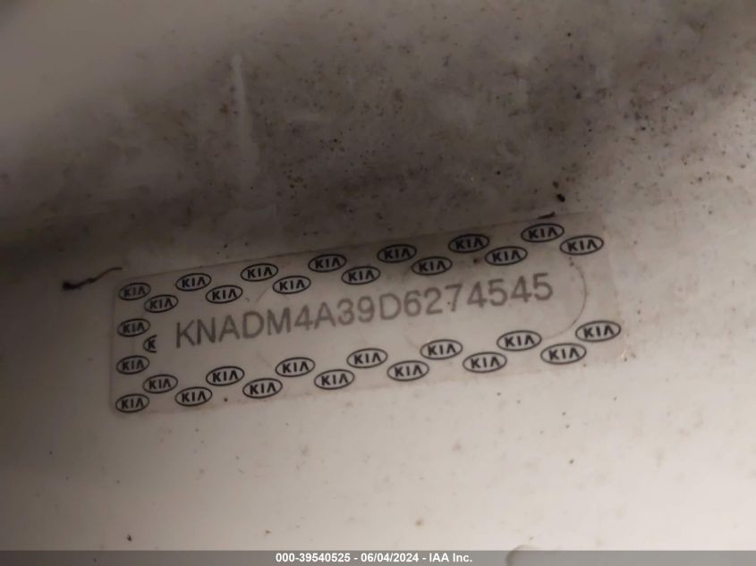 2013 Kia Rio Lx VIN: KNADM4A39D6274545 Lot: 39540525