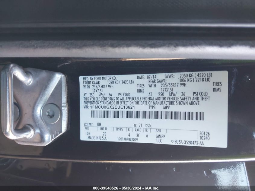 2014 FORD ESCAPE SE - 1FMCU0GX2EUE13621