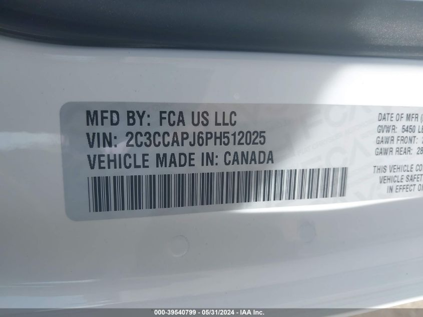 2023 Chrysler 300 300C VIN: 2C3CCAPJ6PH512025 Lot: 39540799