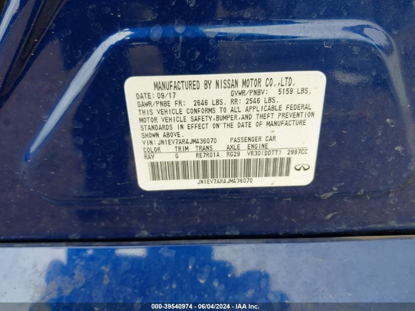 2018 Infiniti Q50 3.0T Sport VIN: JN1EV7AR4JM436070 Lot: 39540974