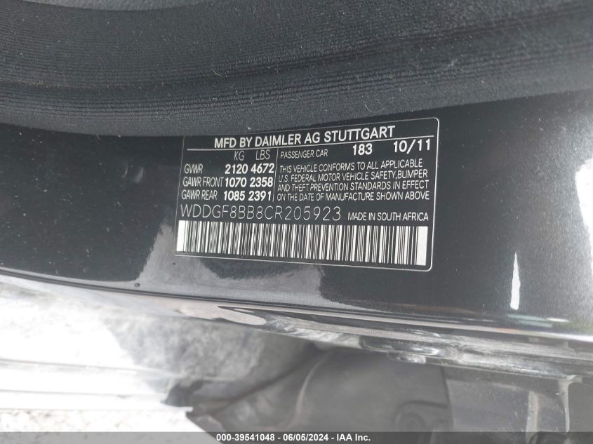 2012 Mercedes-Benz C 300 Luxury 4Matic/Sport 4Matic VIN: WDDGF8BB8CR205923 Lot: 39541048