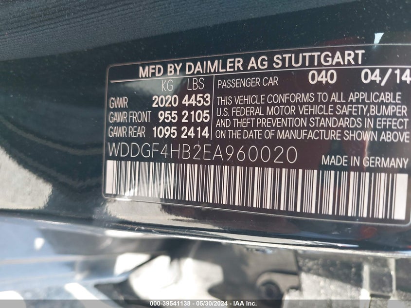 2014 Mercedes-Benz C 250 Luxury/Sport VIN: WDDGF4HB2EA960020 Lot: 39541138