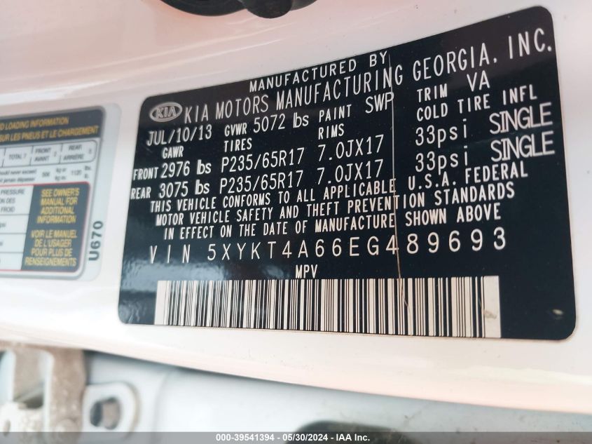 2014 KIA SORENTO LX - 5XYKT4A66EG489693