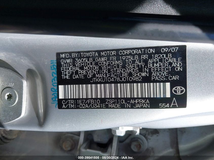 2008 Scion Xd VIN: JTKKU10478J010982 Lot: 39541505