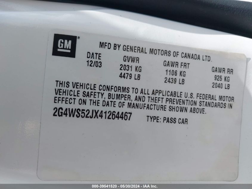 2004 Buick Century VIN: 2G4WS52JX41264467 Lot: 39541520